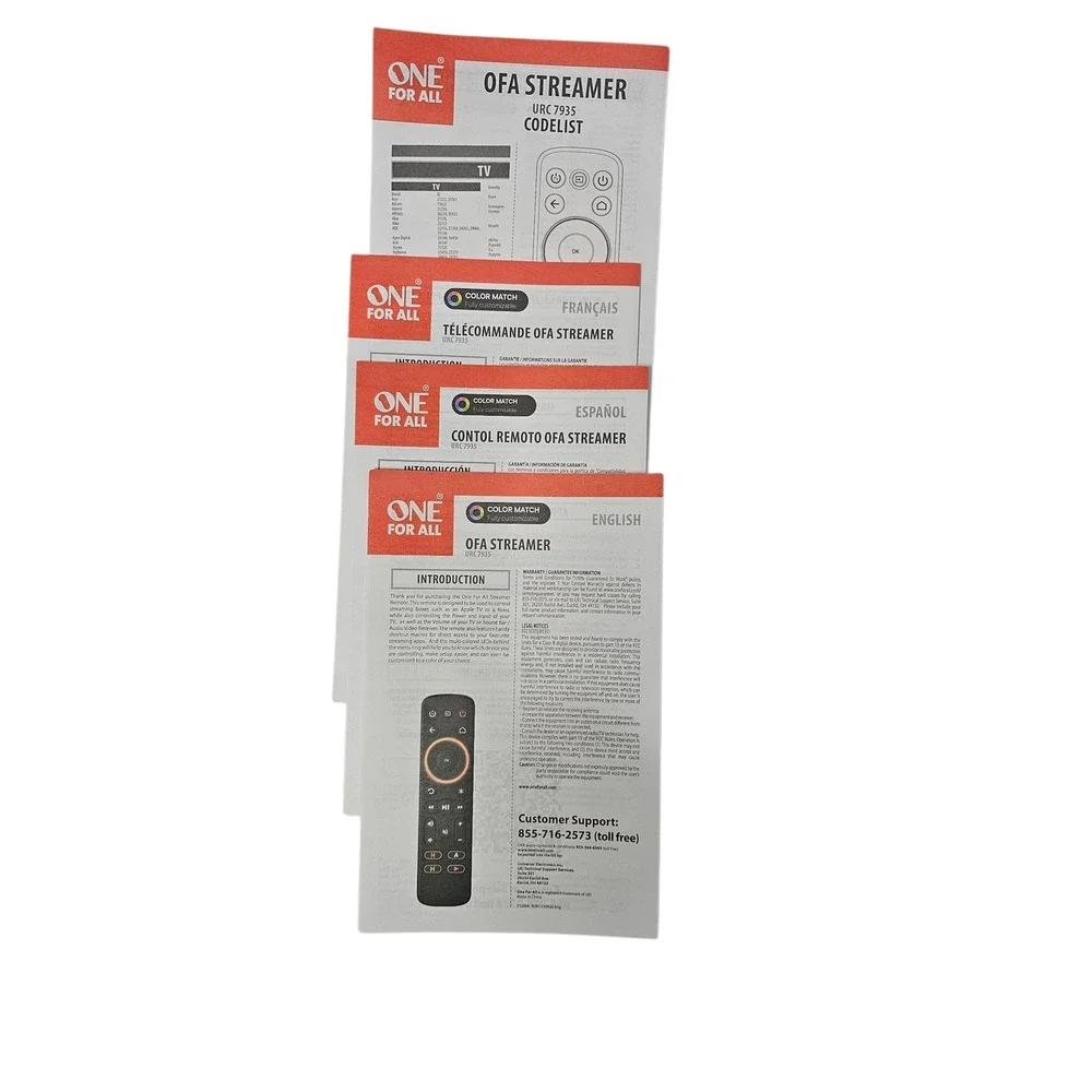 One For All URC 7935 Universal Streaming Remote Backlit Apple TV Roku Xbox Black